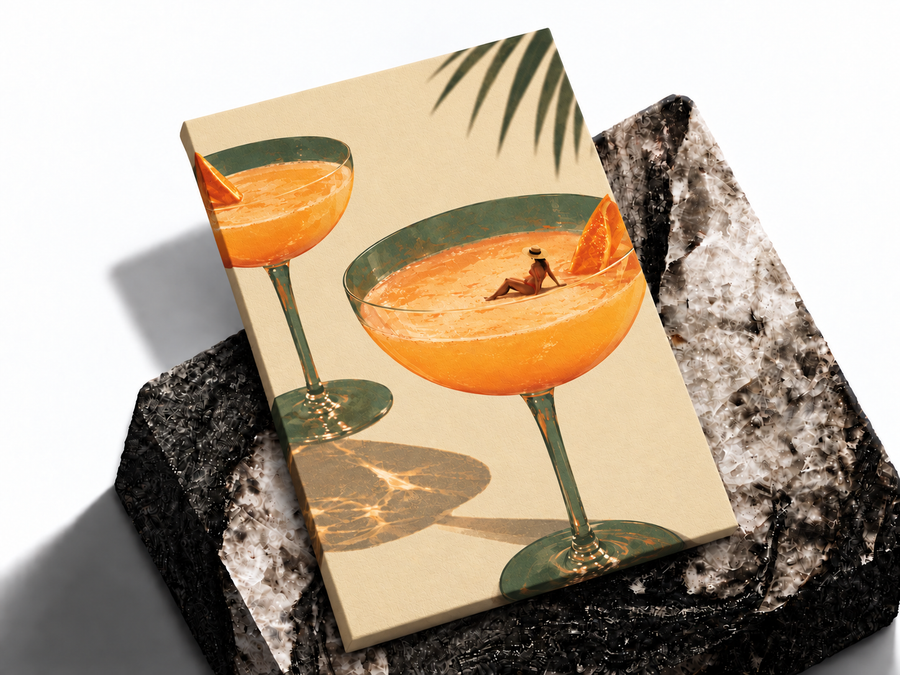 Orange cocktail still life poster shown as a premium art print mockup