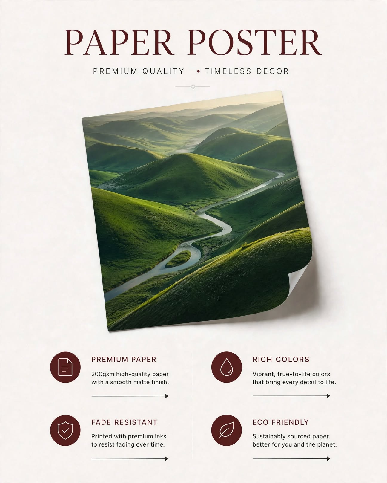 Winding Road Green Hills Art Print shown as botanical inspired landscape decor with vivid green tones