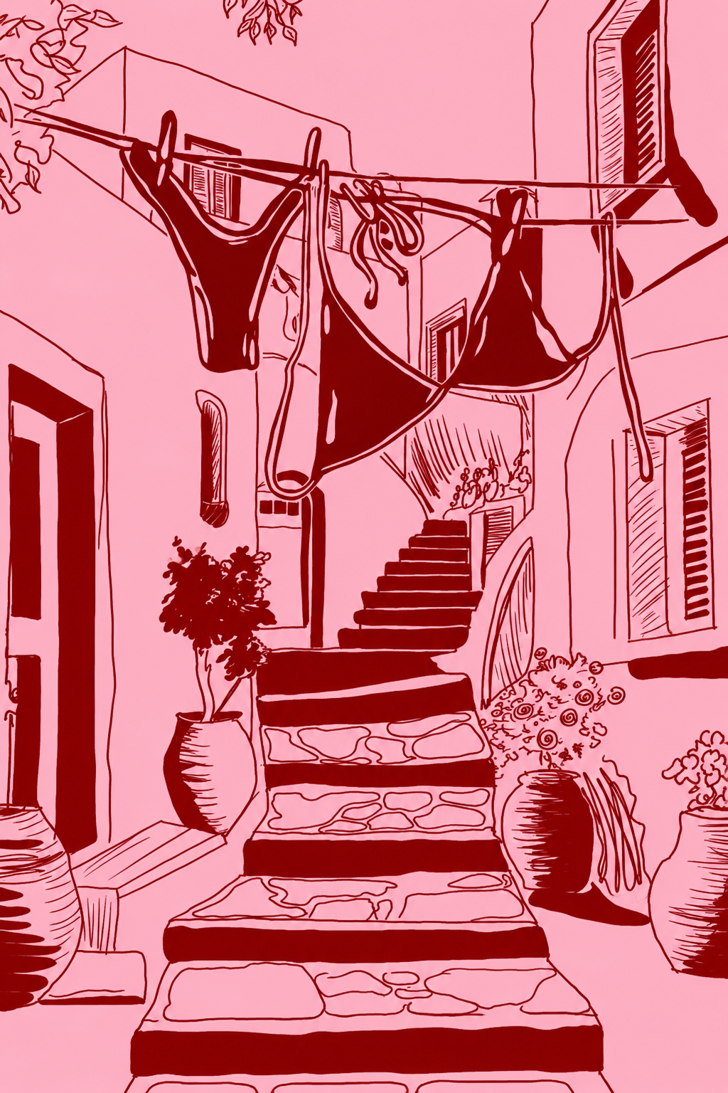 Pink Courtyard Summer Lines | Arte mediterráneo