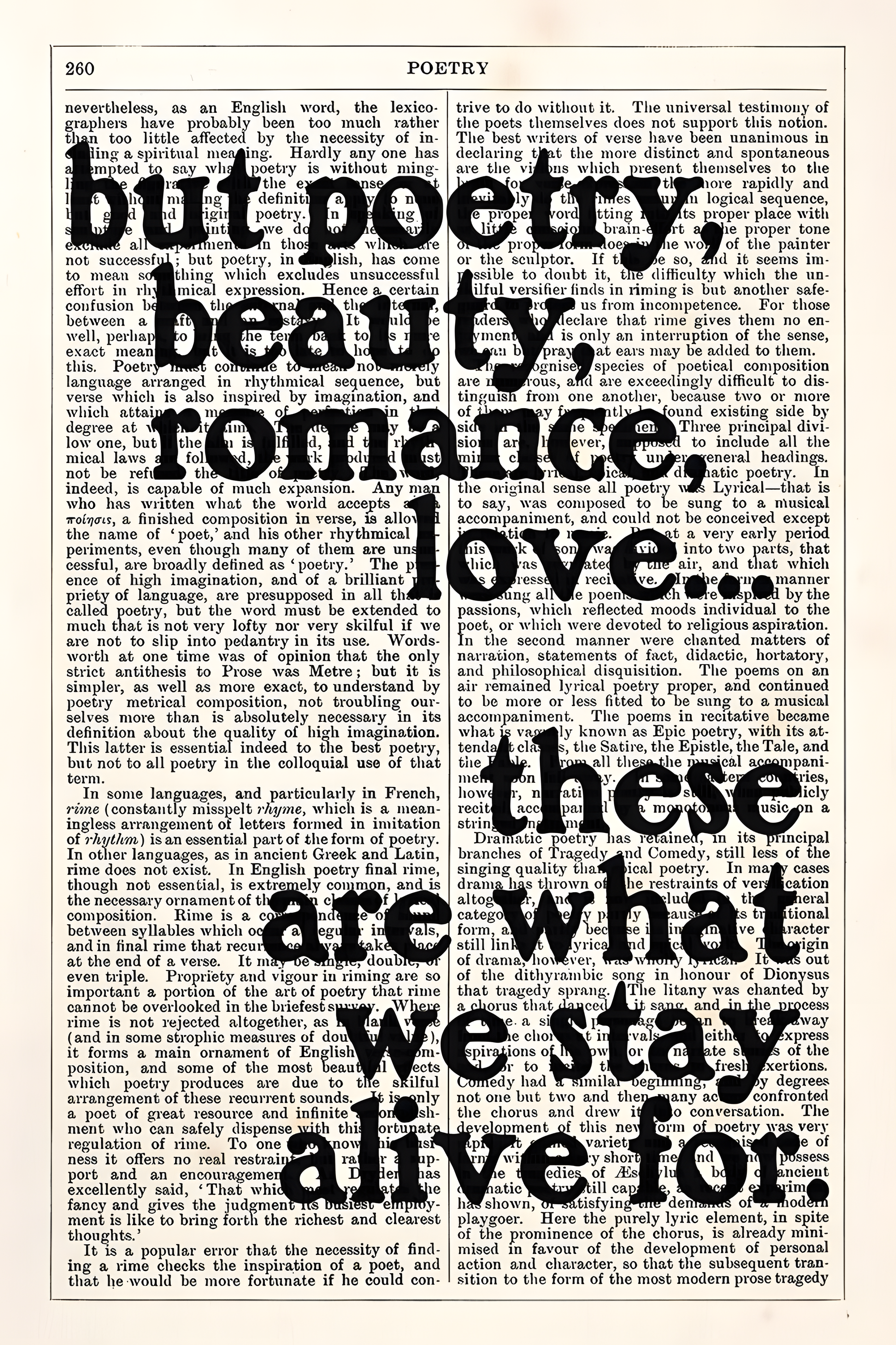 Close-up framed poetry quote poster with bold black text on cream paper