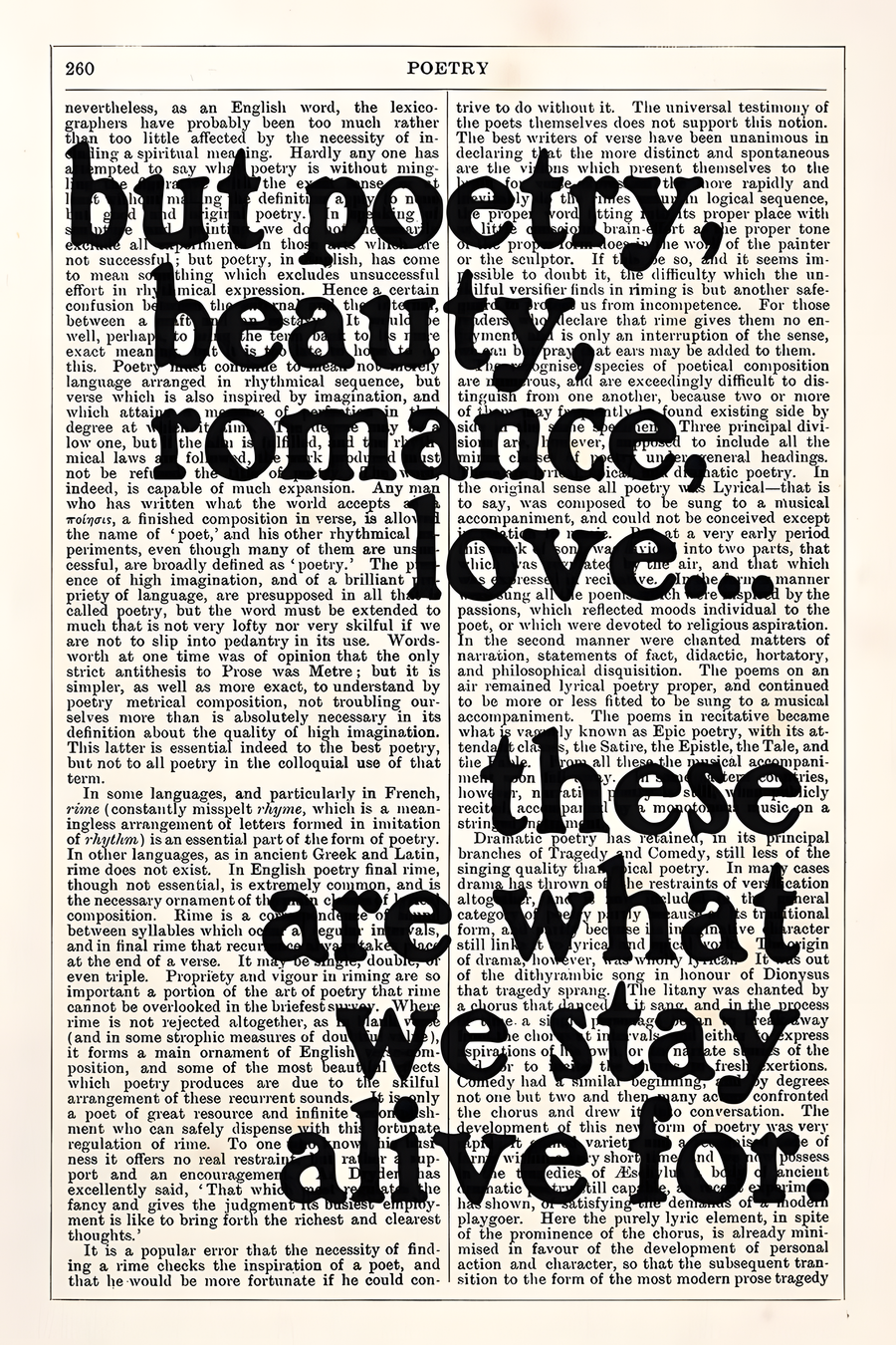 Close-up framed poetry quote poster with bold black text on cream paper