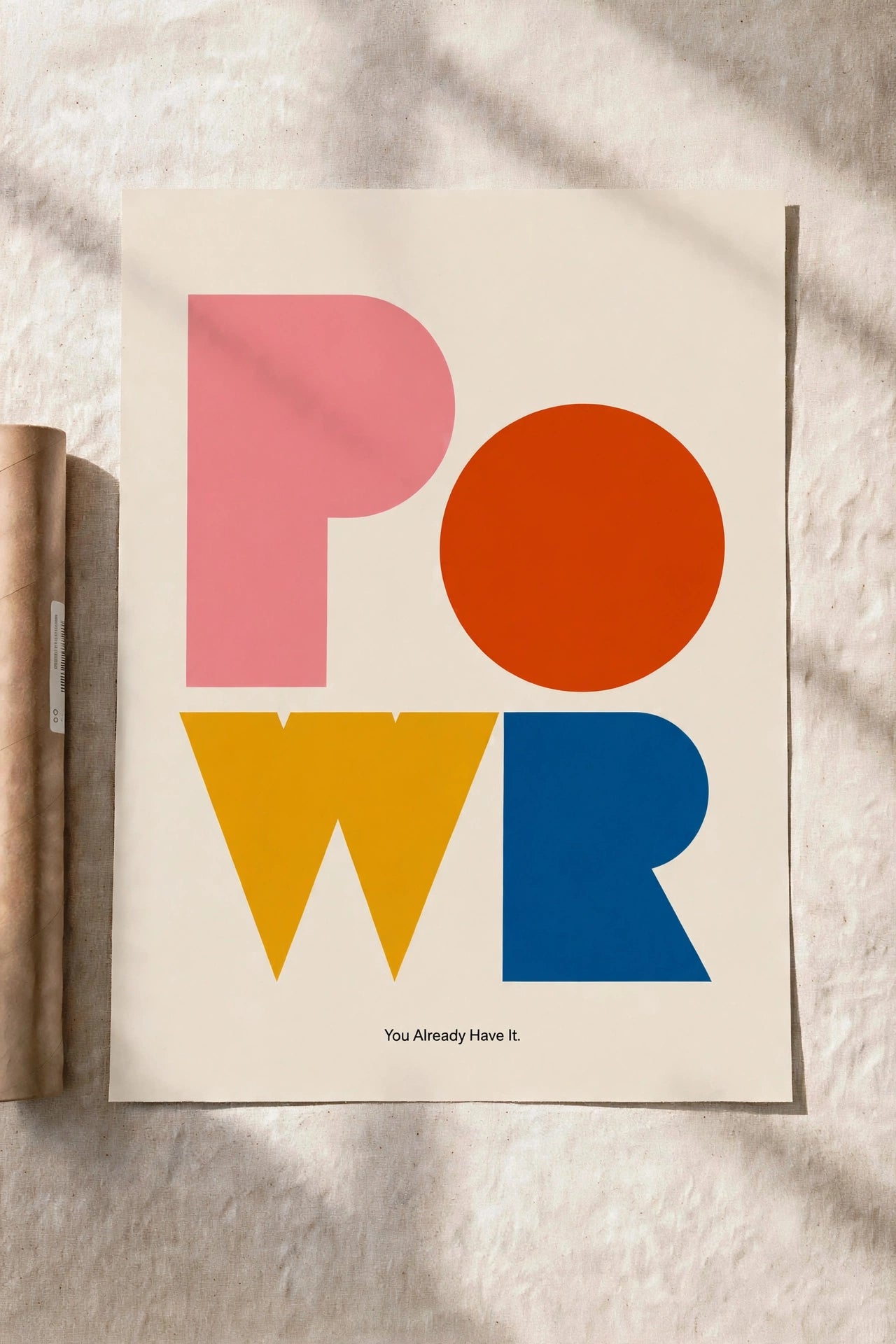 Primary form poster with pink P, orange circle, yellow W, and blue R shapes