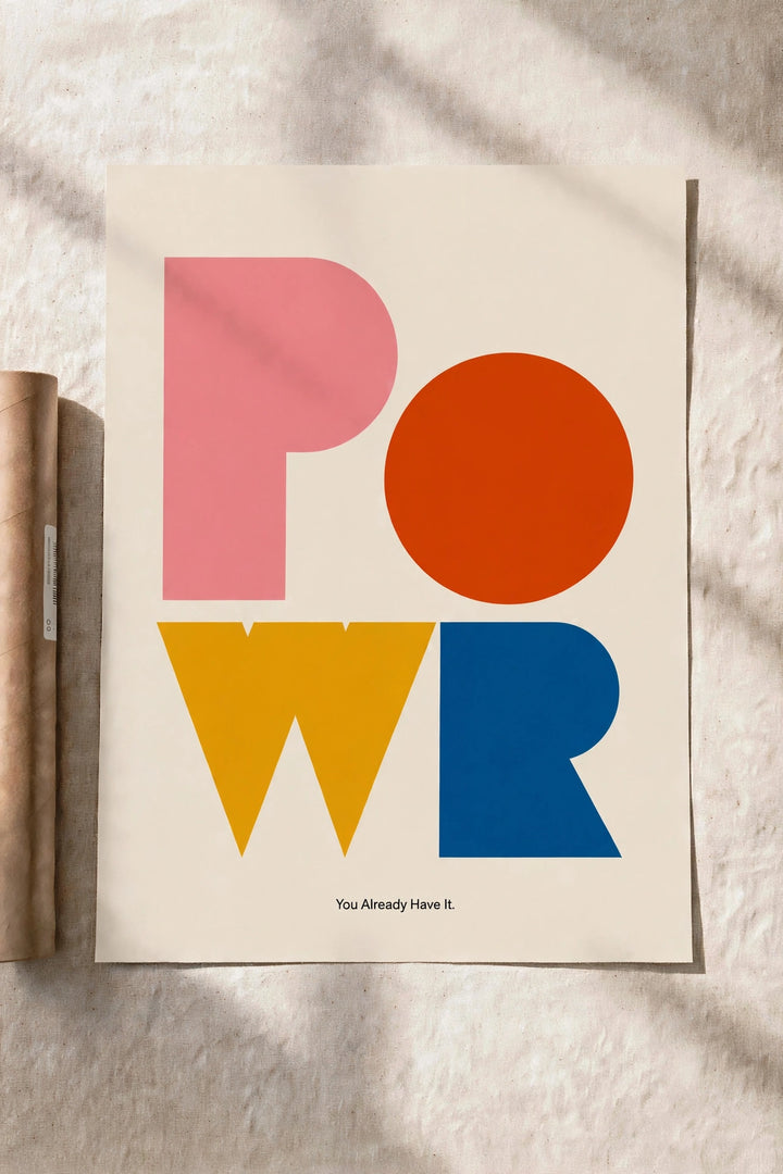 Primary form poster with pink P, orange circle, yellow W, and blue R shapes