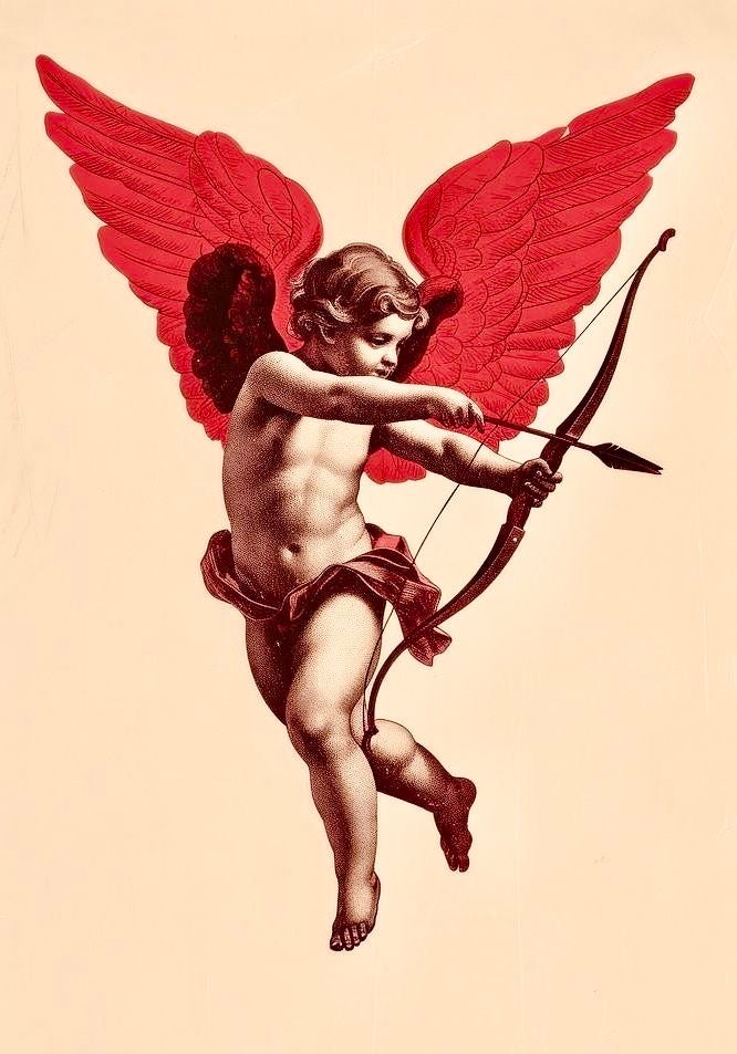 Cupido - Lámina romántica en rojo