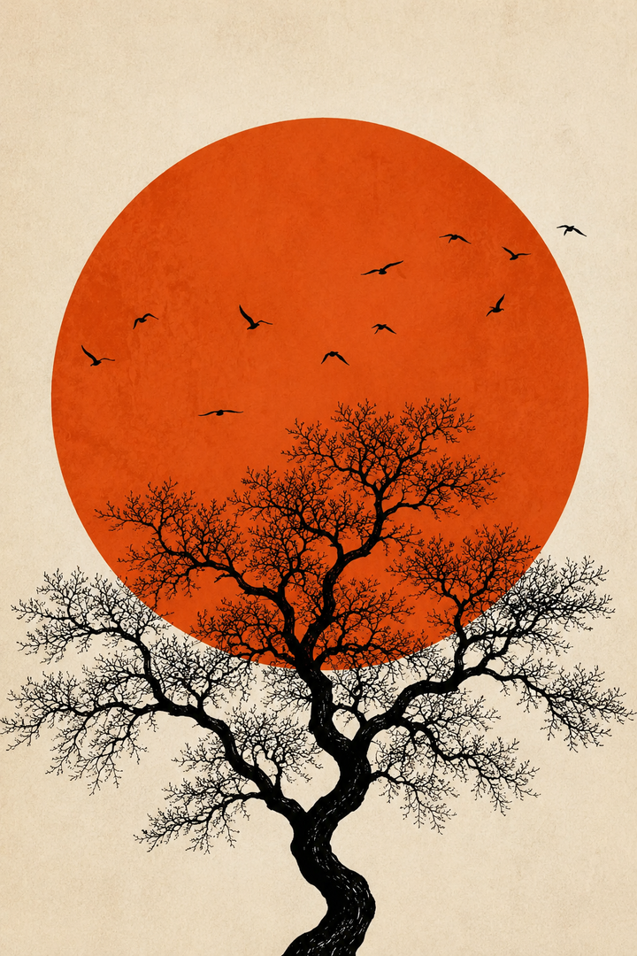 Ember Tree Arte Minimalista de Sol y Árbol