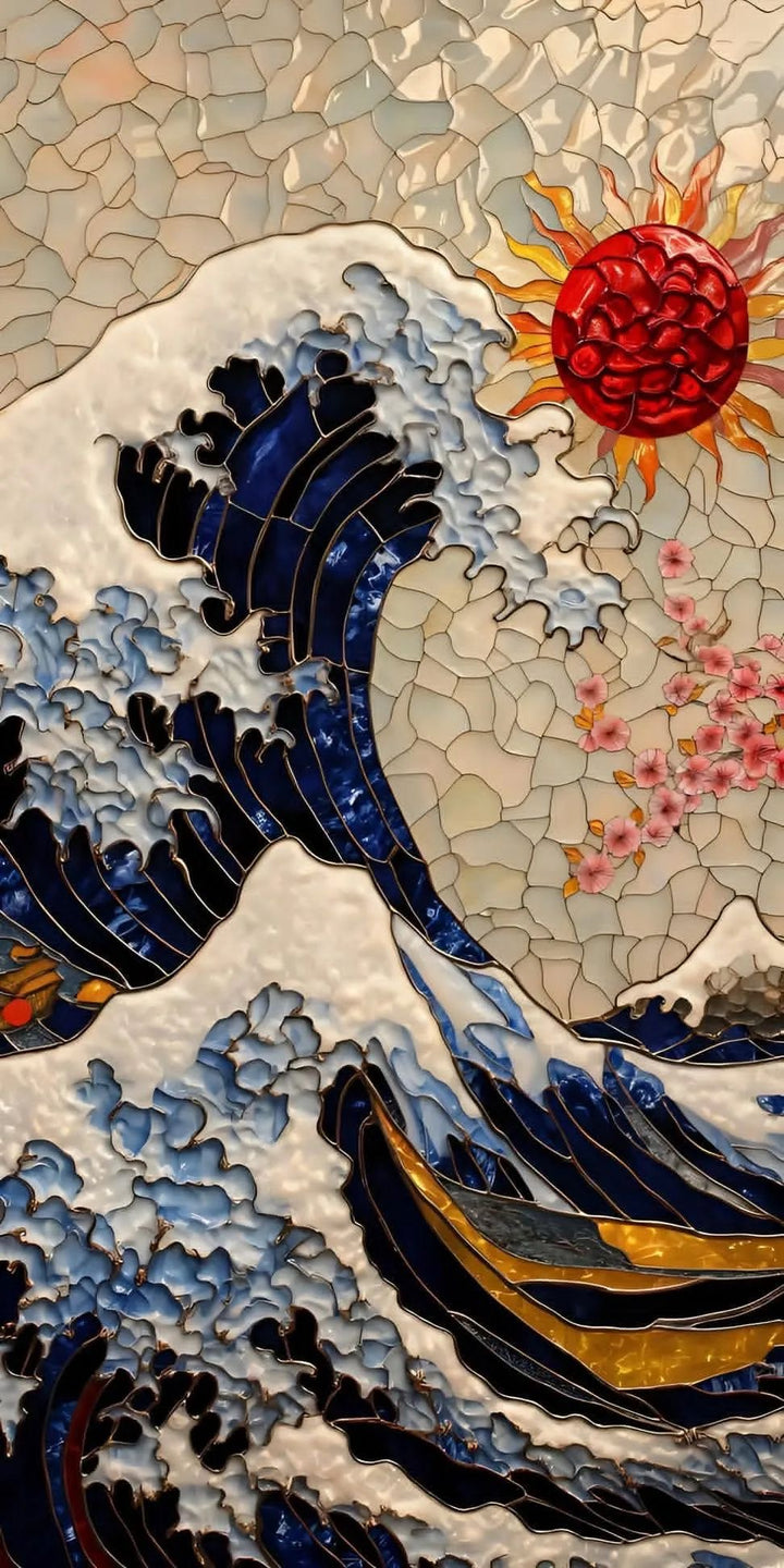 Golden Tide Reverie | Arte Mural de Olas Japonesas