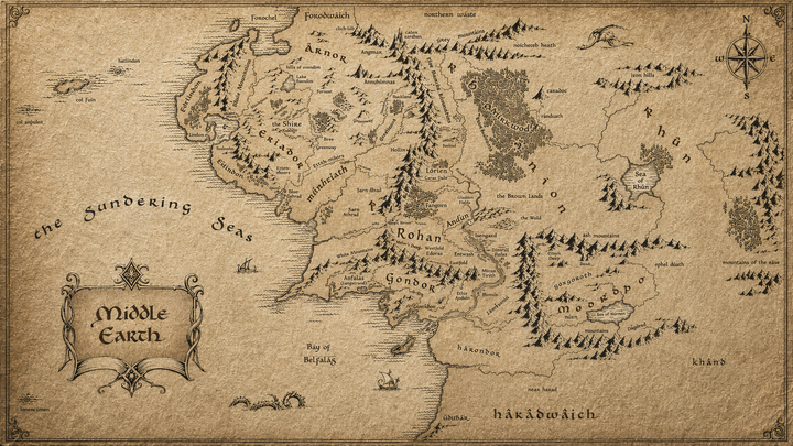 Mapa de la Tierra Media - Póster con marco de roble