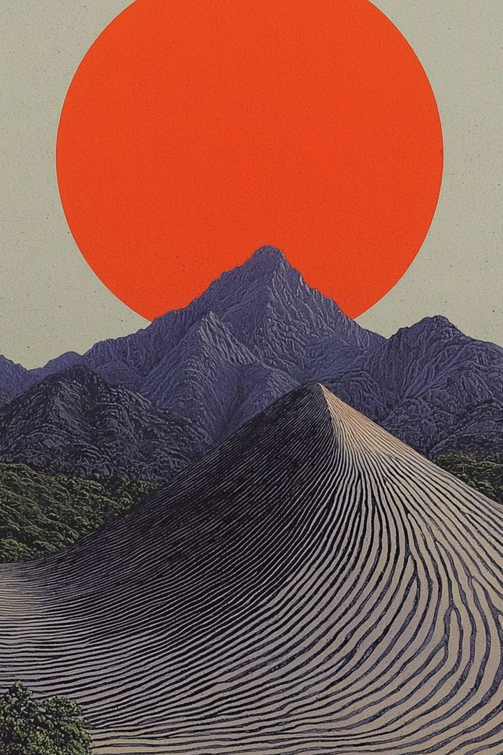 Red Mountain Print | Japon Esintili Dağ Tablosu