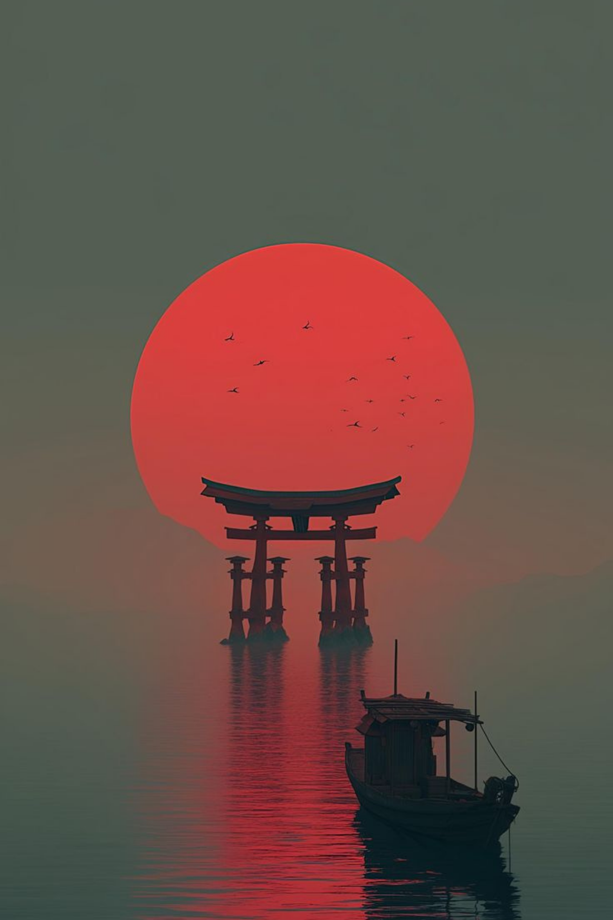 Crimson Tide Torii - Lámina japonesa roja