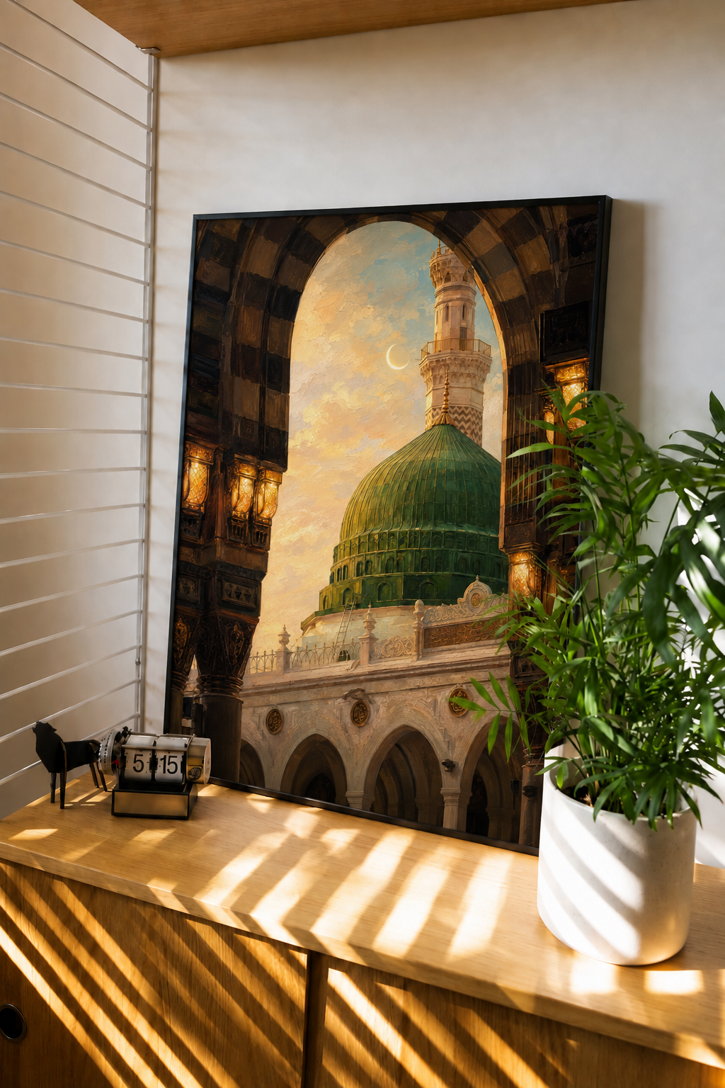 Green Dome Medina wall art styled in a peaceful interior