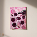 Wine glass and bottle art print on pink, unframed