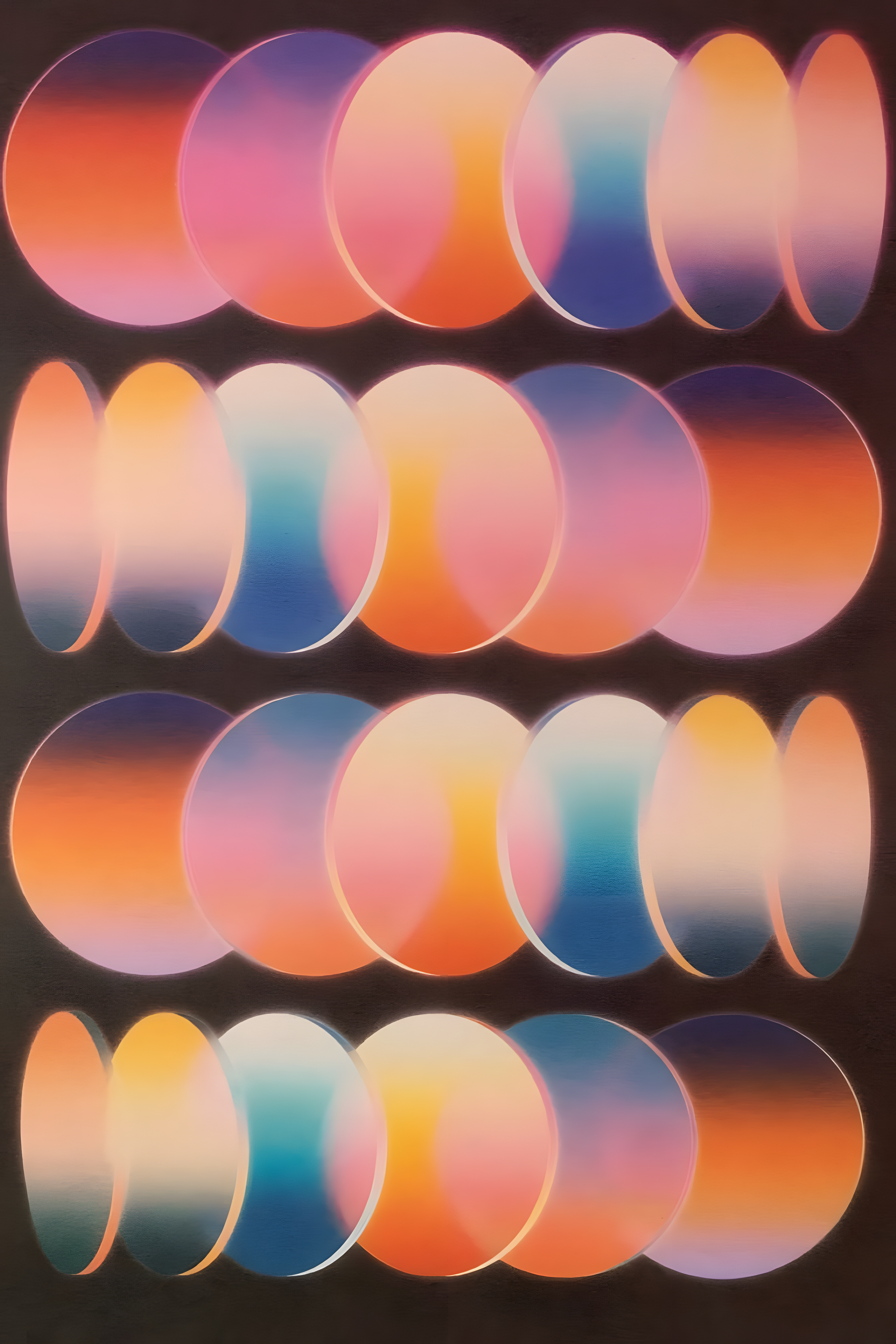 Close-up gradient oval pattern poster with orange, pink and blue circles