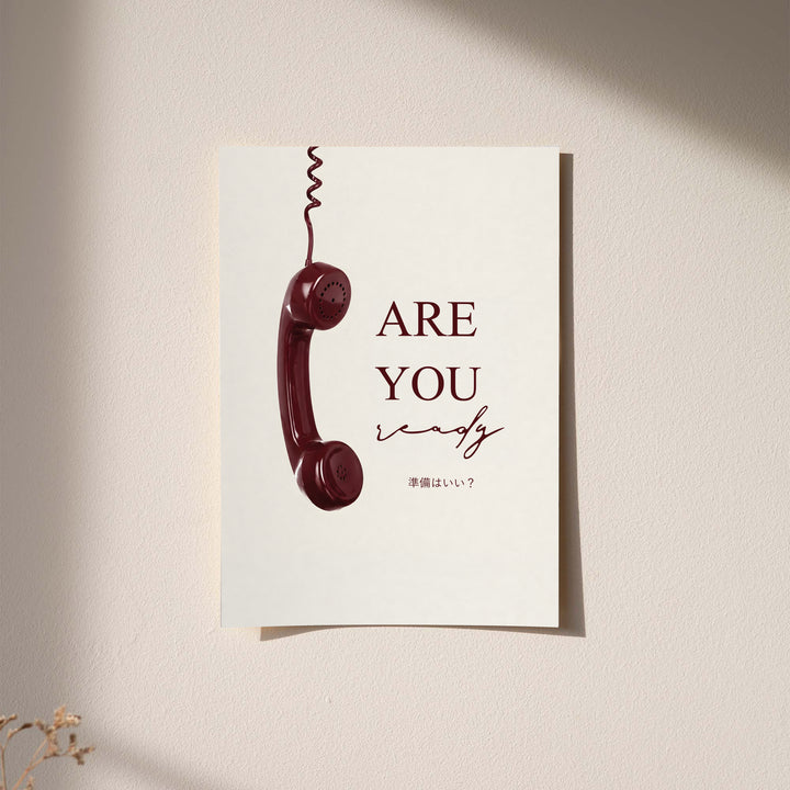 Typography telephone poster with burgundy text on cream background, unframed