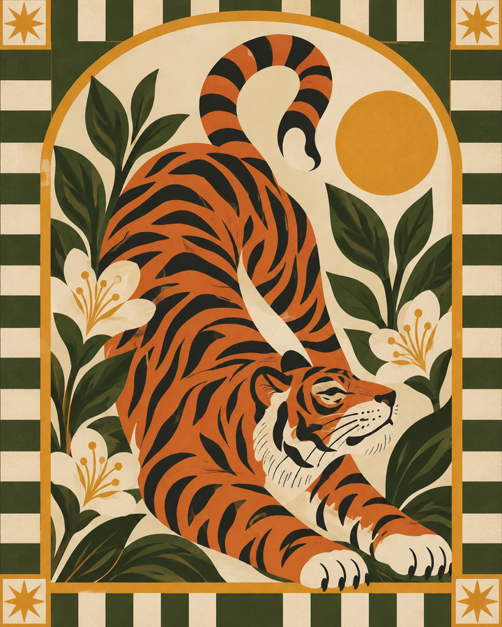 Retro Tiger Botanical Wall Art Poster
