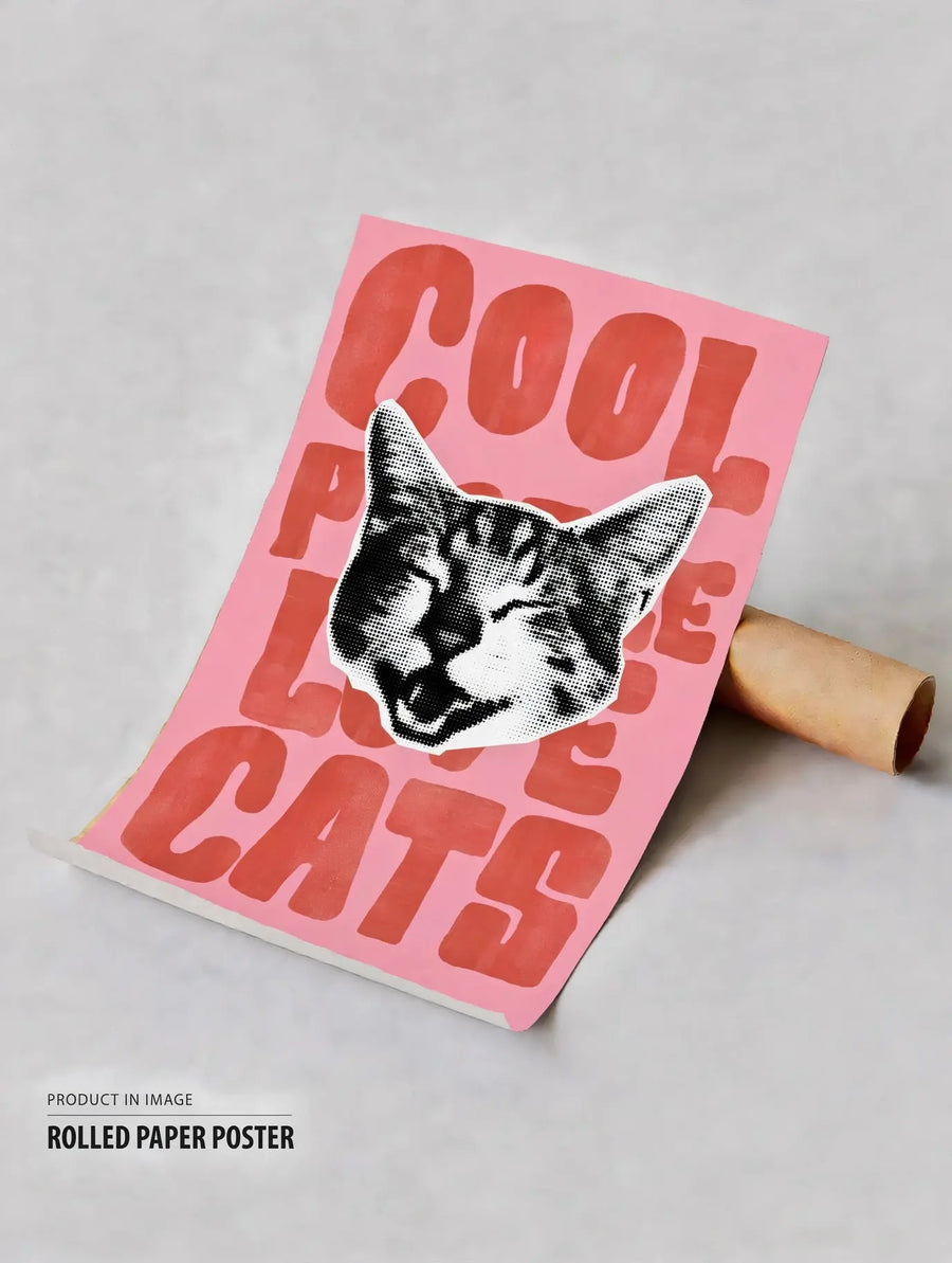 Póster enrollado de un gato con un diseño divertido