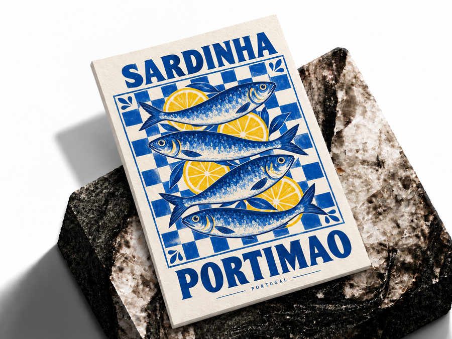 Sardinha Portimao sardine poster shown as a premium art print mockup