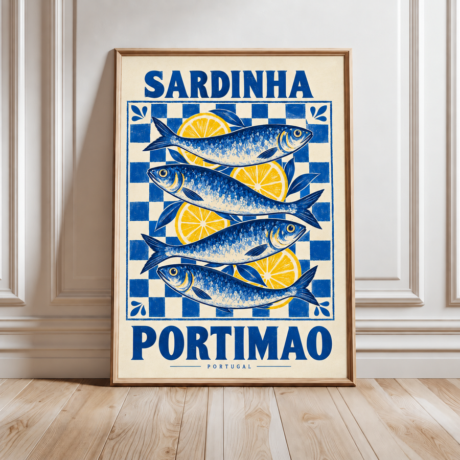 Sardinha Portimao sardine kitchen art styled in a modern dining interior