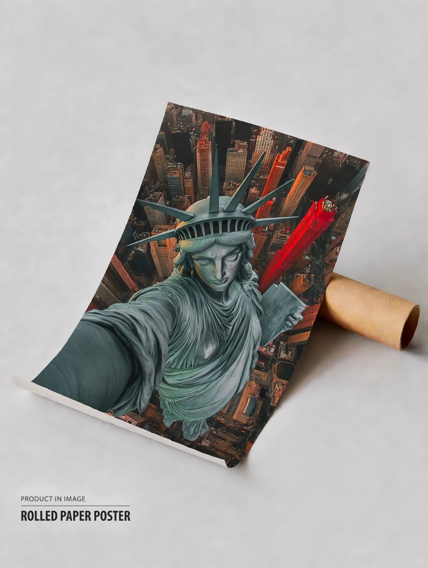 Rolled paper poster featuring the Statue of Liberty with New York skyline background