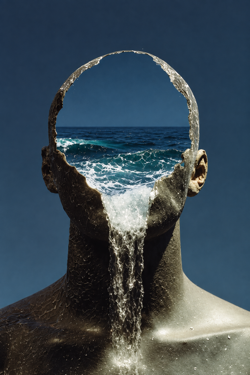 Surreal Ocean Head Waterfall Wall Art Poster clean artwork preview