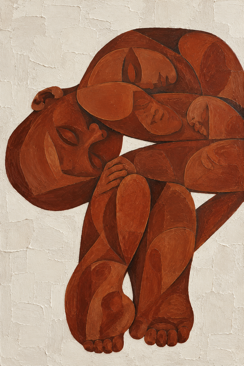 Terracotta abstract female figure wall art poster in warm rust and beige tones