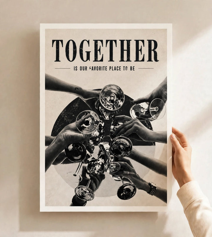 Together Typography Art Print shown in a black frame as contemporary friendship wall decor