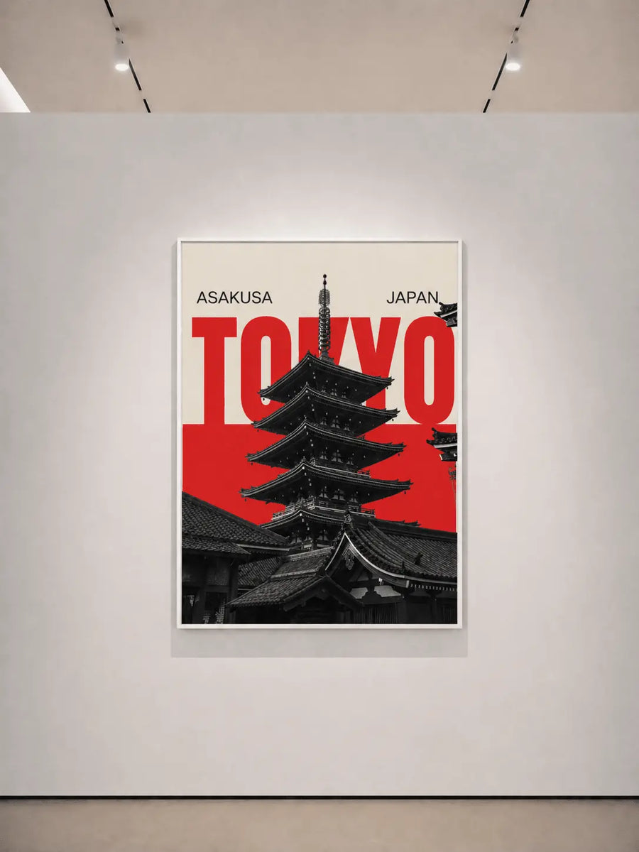 alt
Impresión enmarcada pequeña de póster de Tokio con cielo rojo y pagoda negra de varios niveles