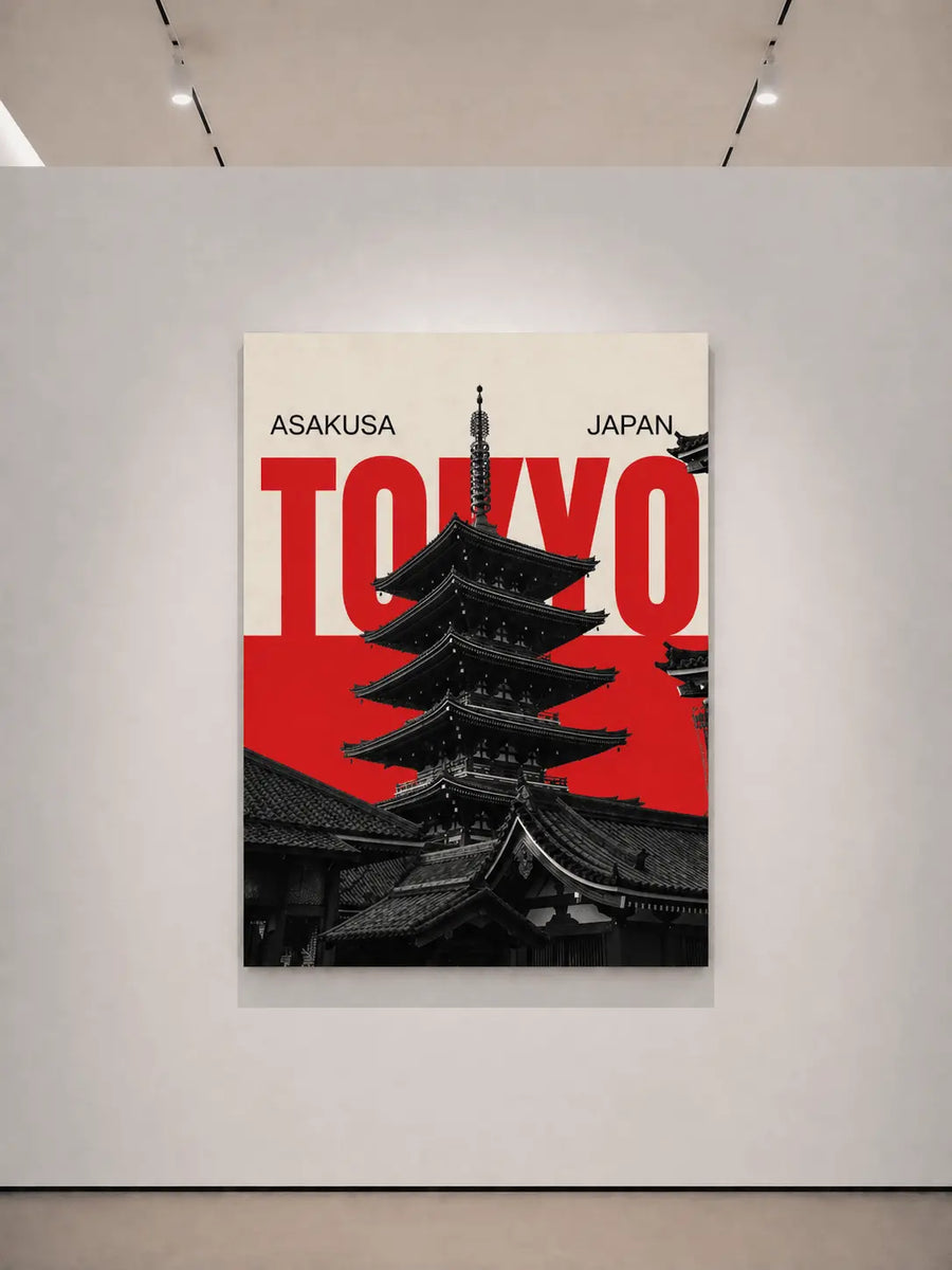 alt
Impresión de póster de Tokio sin marco con fondo rojo y templo pagoda negro