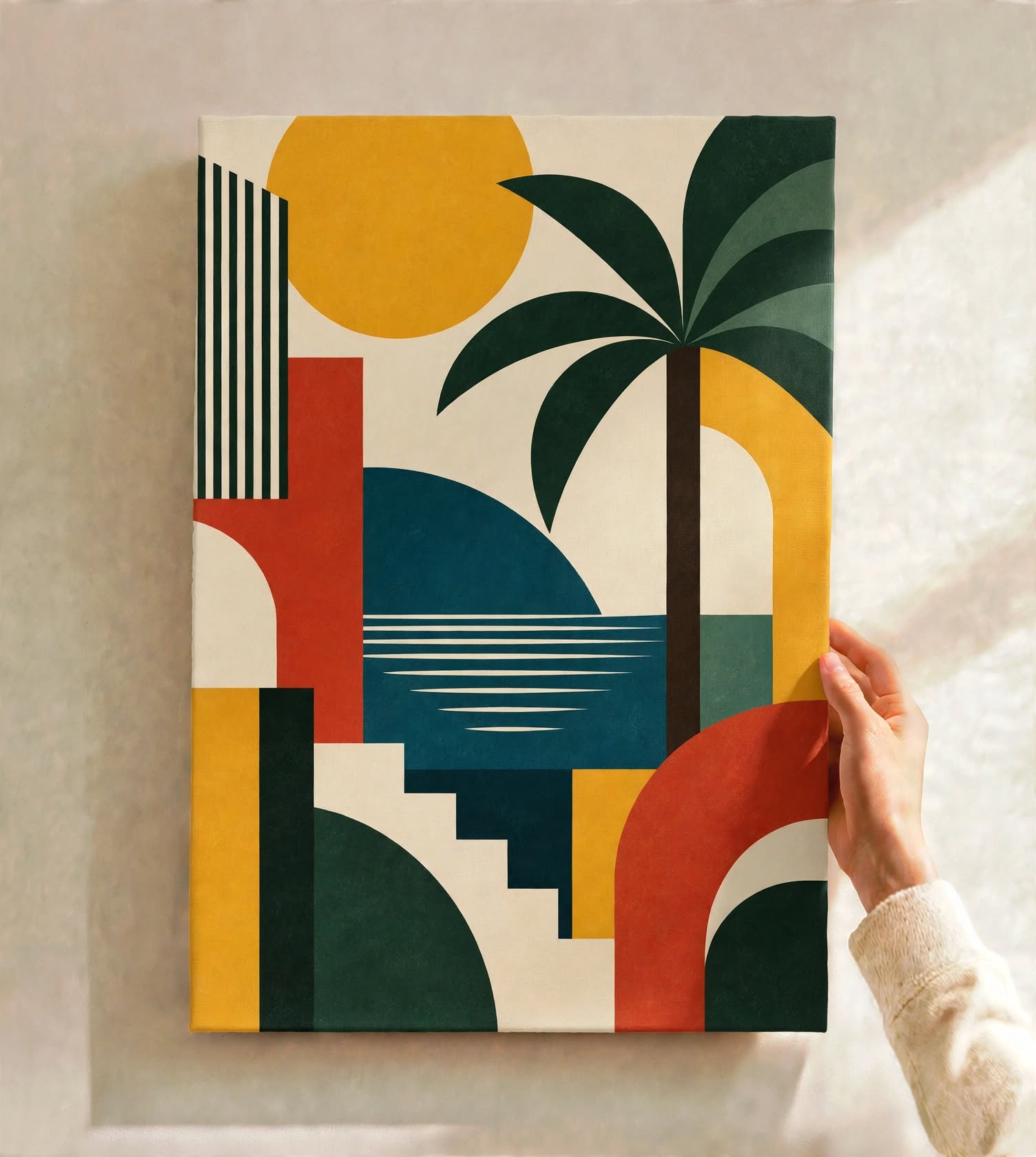 Bauhaus Palm Tree Art Print bringing tropical imagery and modernist geometry into a creative gallery wall