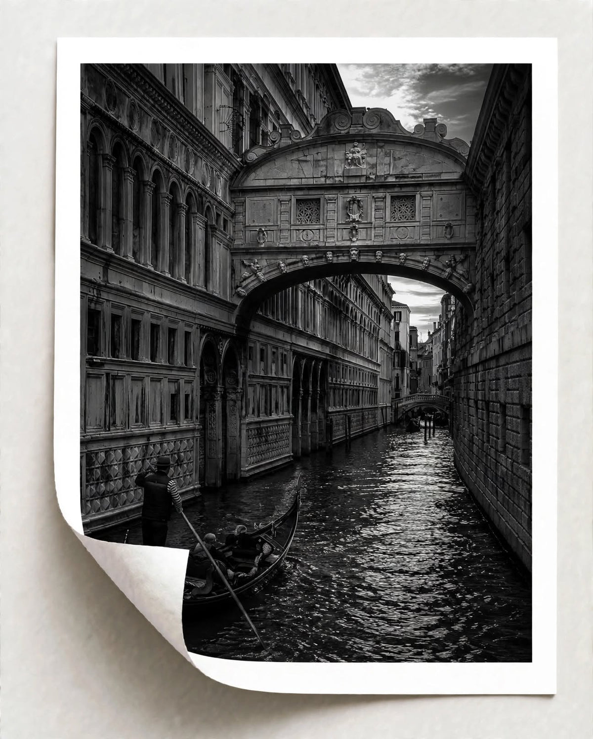 Black and White Architecture Art Print featuring textured building facades and a shadowy historic passage