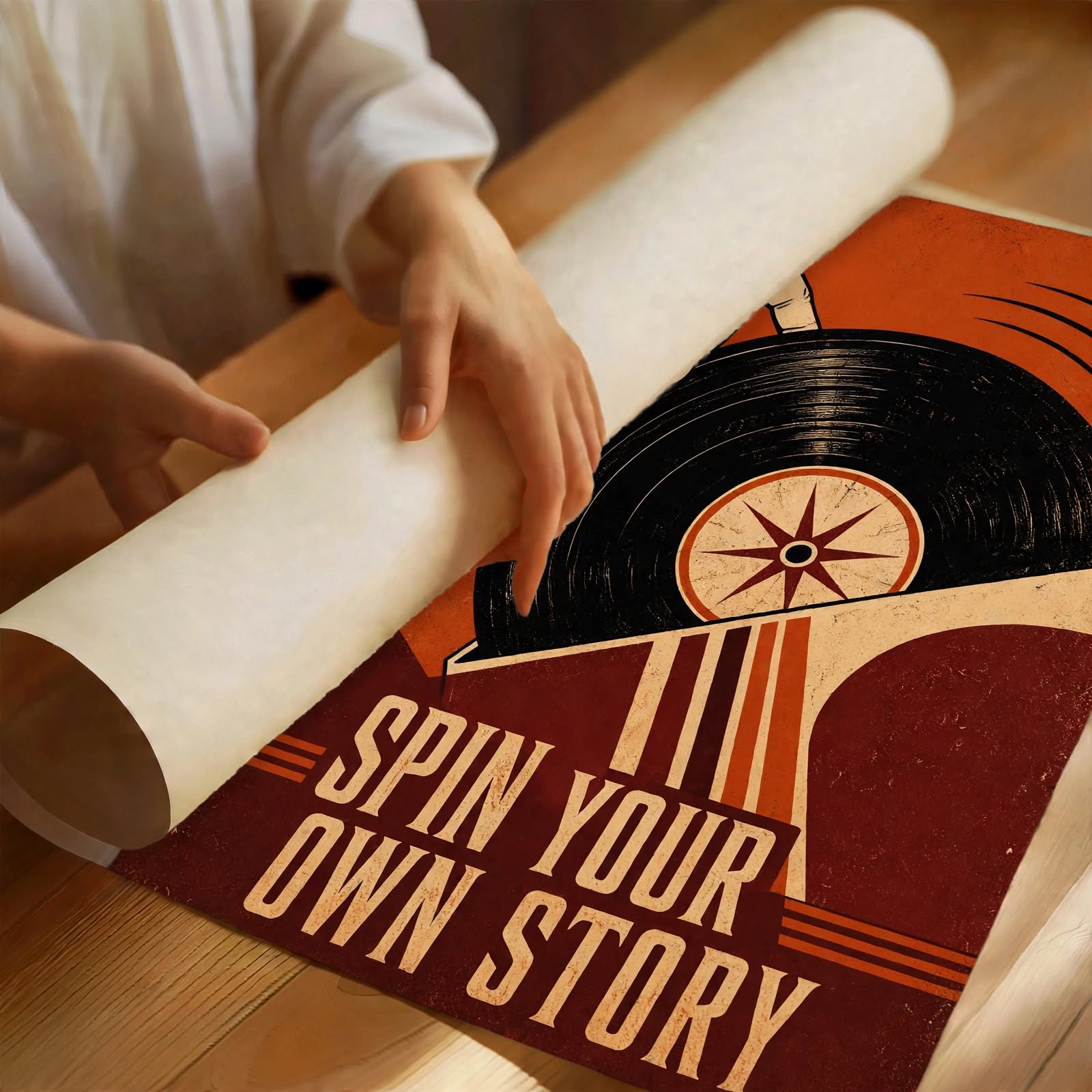 Retro Music Art Print styled as vintage vinyl wall art for music rooms and creative interiors