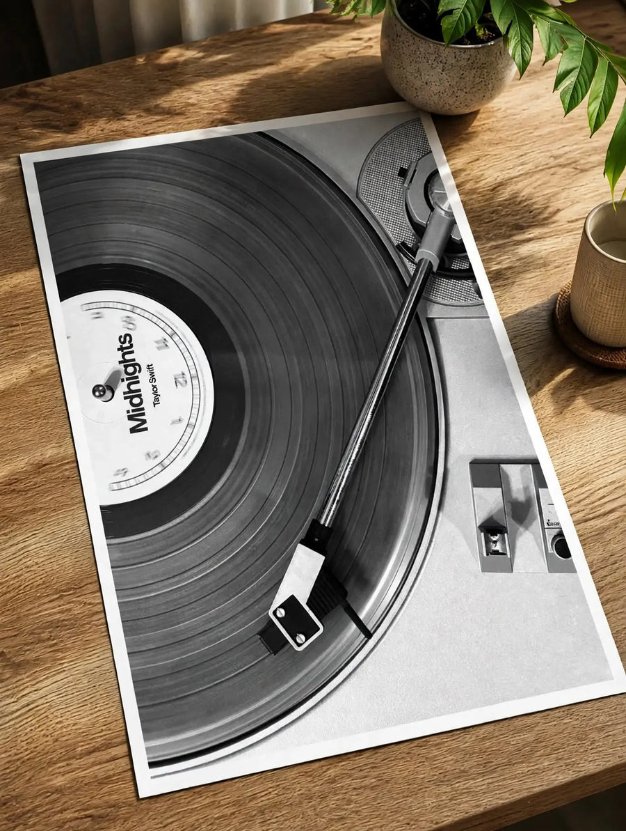 Vinyl Record Photography Art Print styled as minimalist music decor for a modern listening room