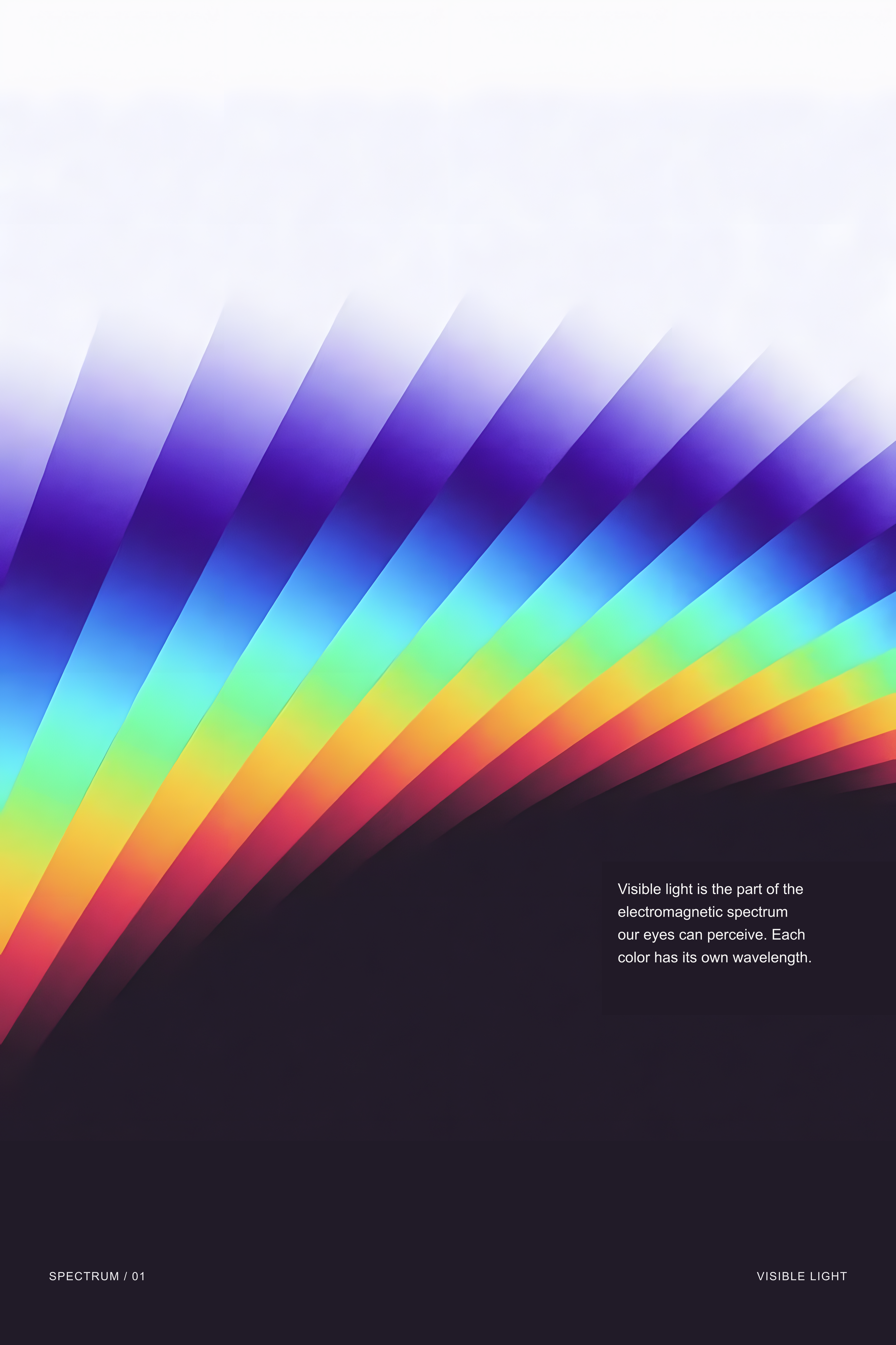 Rainbow light spectrum poster with diagonal gradient bands on dark background