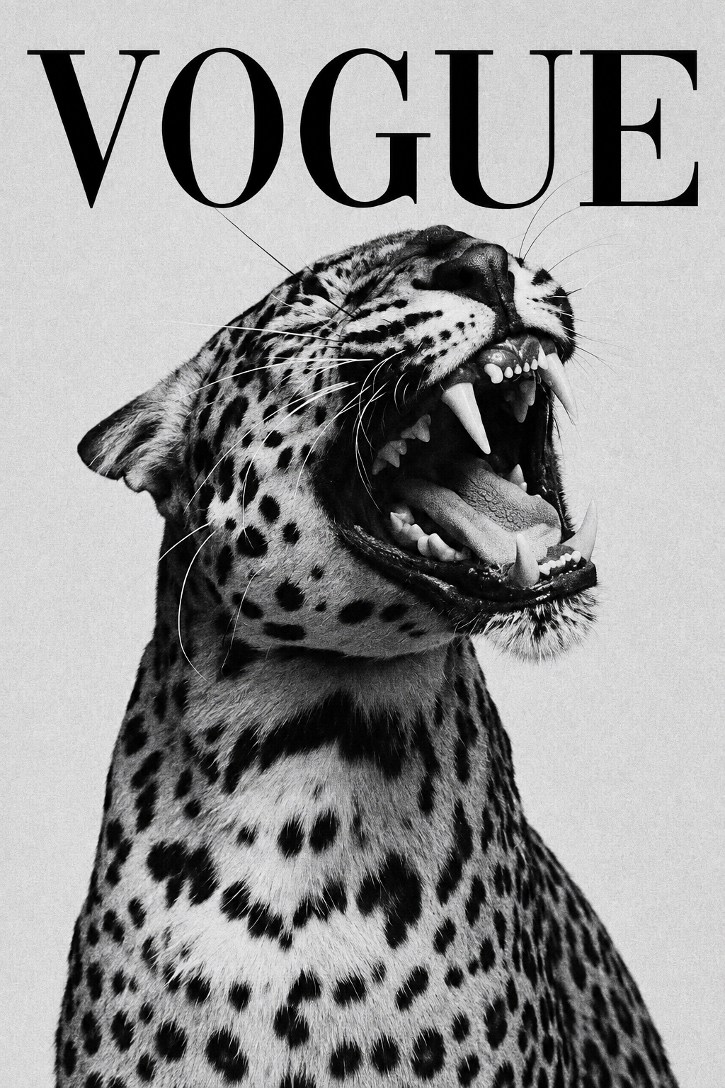 Leopard roar fashion wall art poster with bold Vogue text