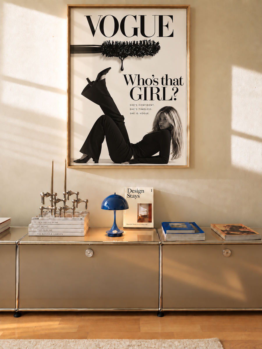 Framed VOGUE fashion editorial wall art poster, Who's that GIRL? with model graphic