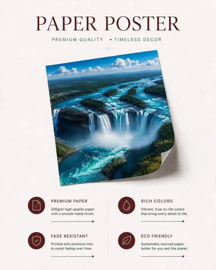 Blue Cascade Waterfall Art Print displayed as scenic river wall art for calm and contemporary interiors