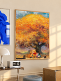 Autumn tree art print with golden leaves and Pooh & friends, wall frame