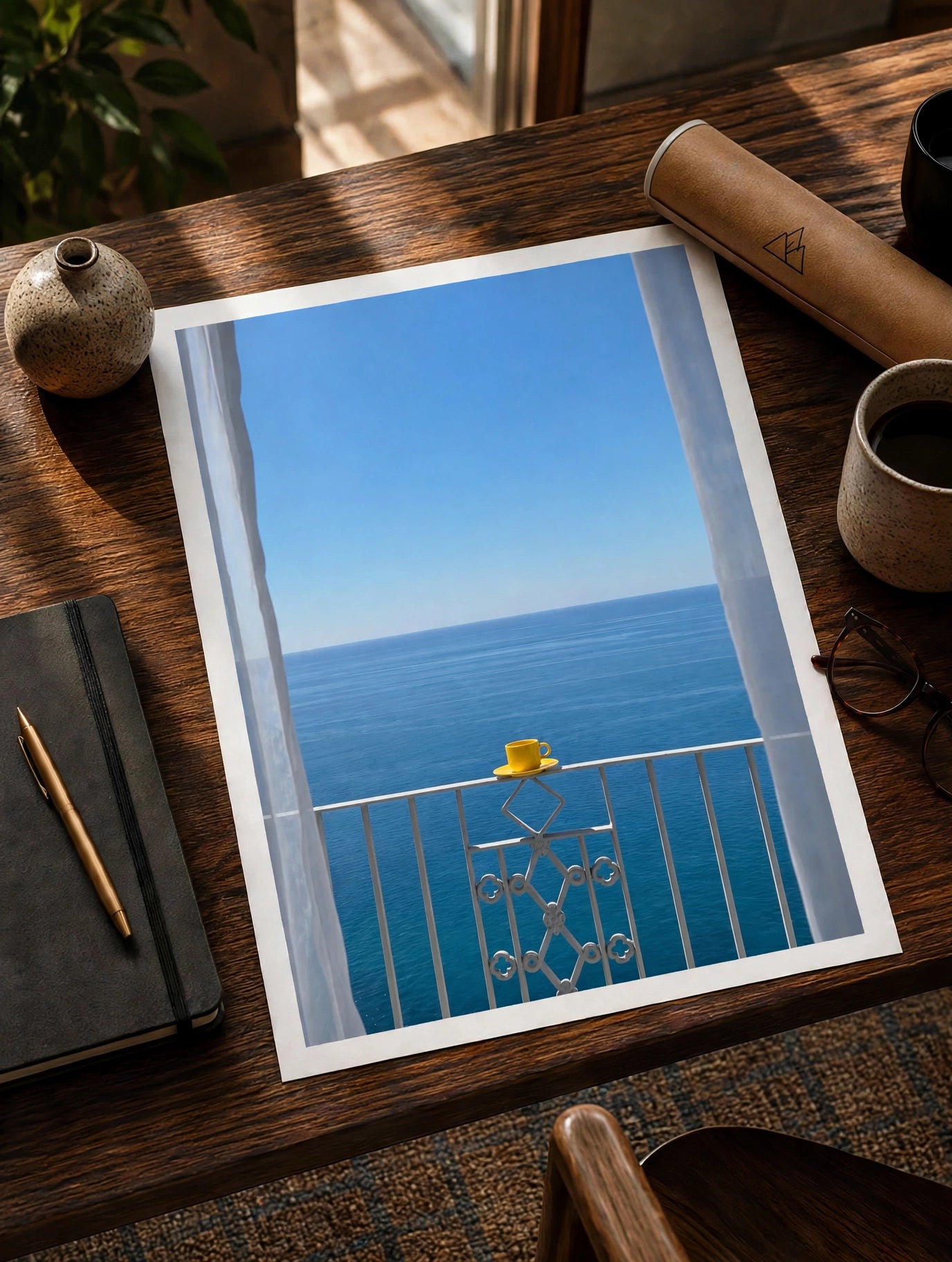 Sea View Balcony Print featuring clean architectural lines, deep blue water, and an uninterrupted horizon.