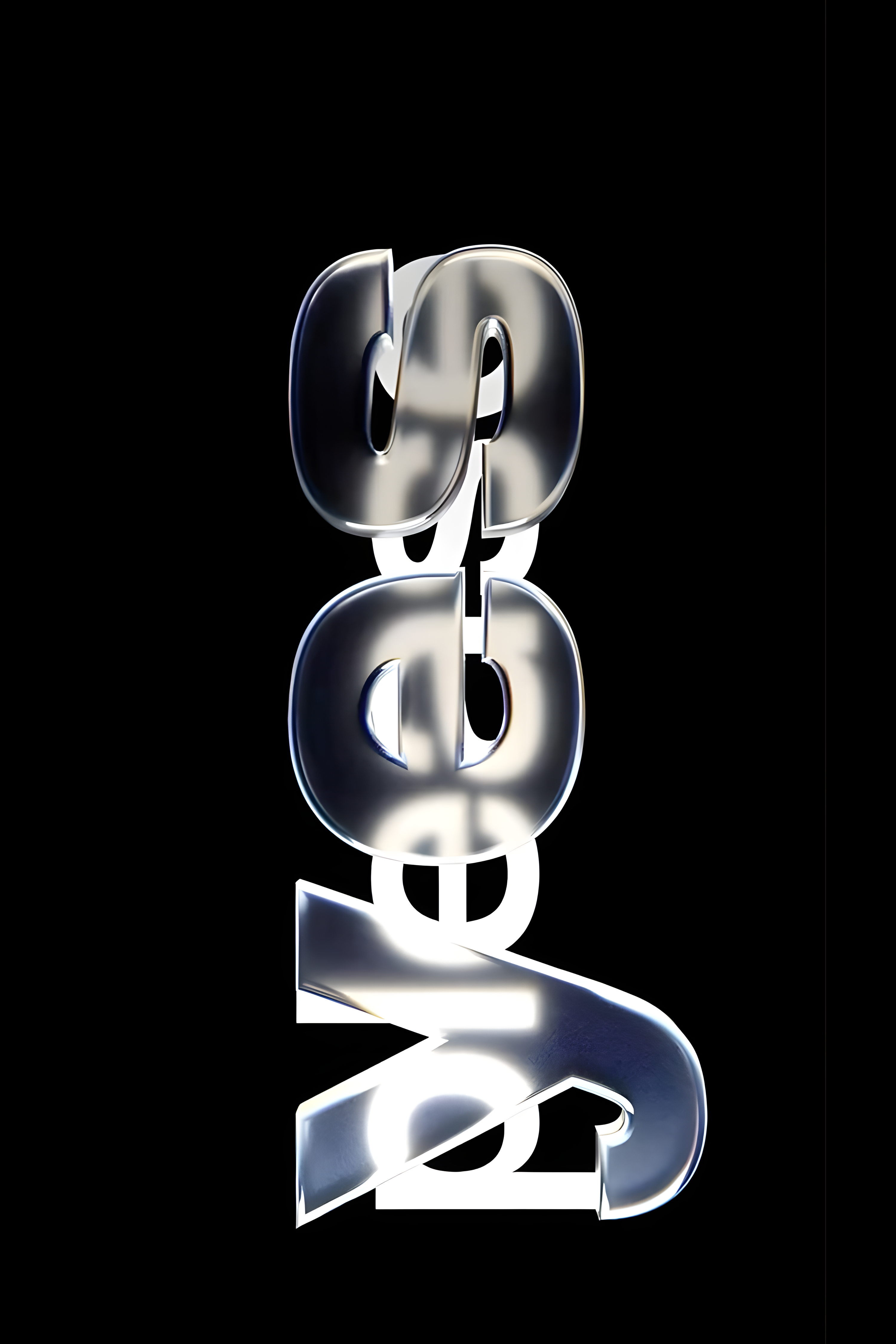 Typography poster with chrome silver abstract word art on a black background