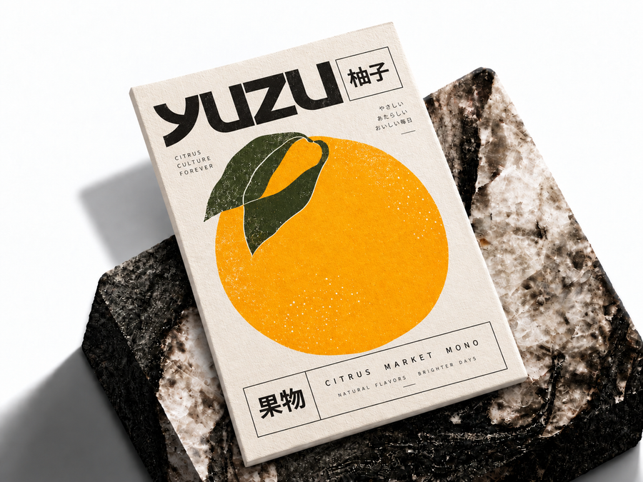 Yuzu Japanese citrus poster shown as a premium art print mockup